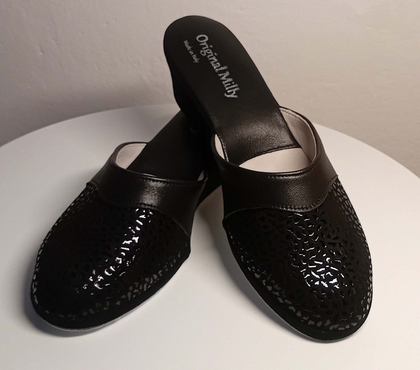 Original Milly 0350 Camoscio Nero (PelleTop) Ciabatta da camera Donna