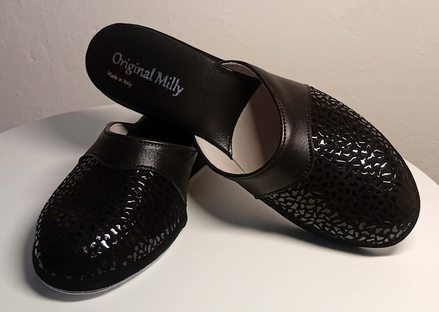 Original Milly 0350 Camoscio Nero (PelleTop) Ciabatta da camera Donna