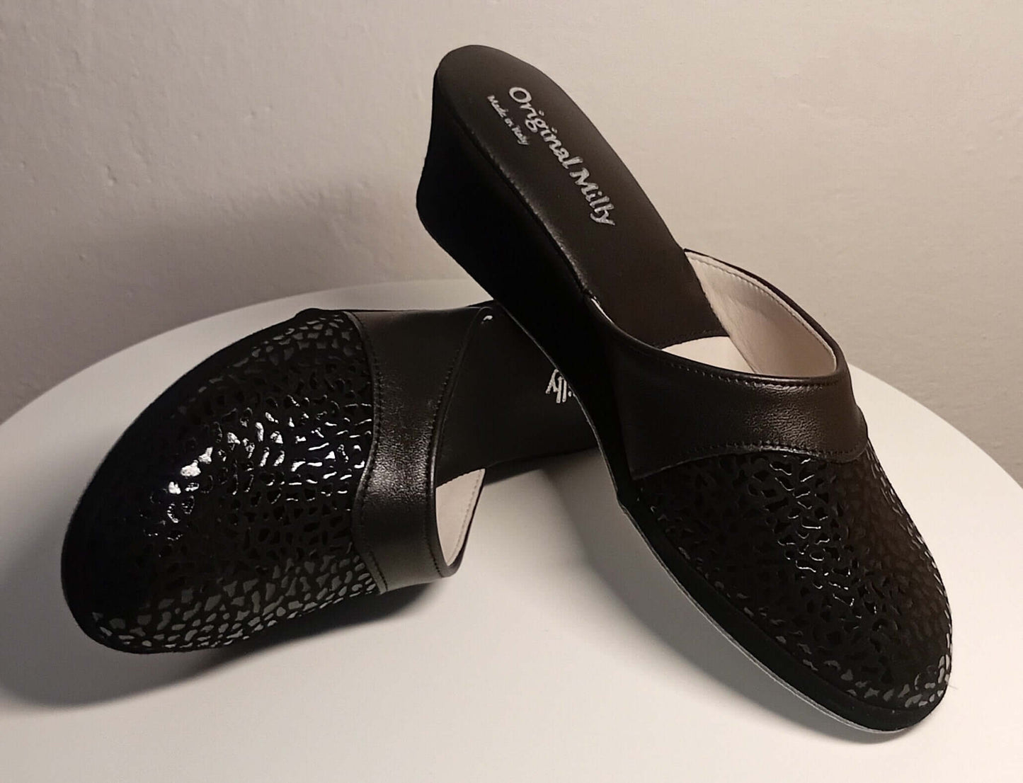 Original Milly 0350 Camoscio Nero (PelleTop) Ciabatta da camera Donna