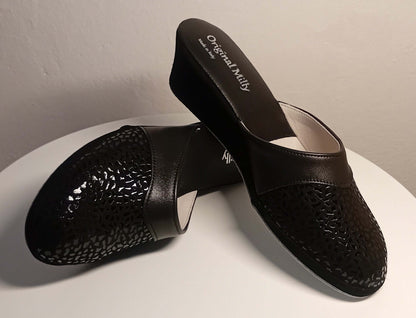 Original Milly 0350 Camoscio Nero (PelleTop) Ciabatta da camera Donna