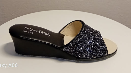 Original Milly 104 Nero Glitter (Ecopelle) Ciabatta da camera donna
