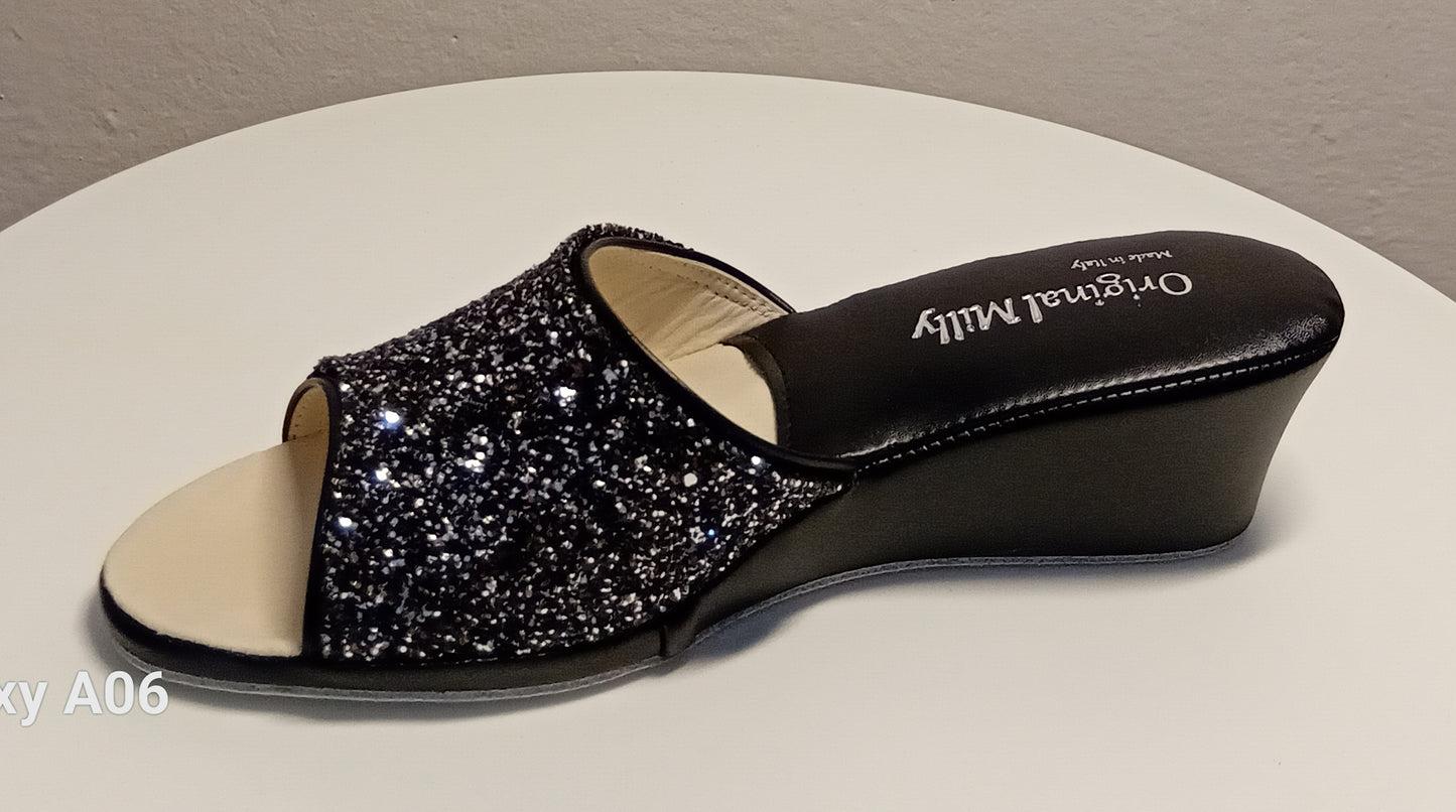 Original Milly 104 Nero Glitter (Ecopelle) Ciabatta da camera donna