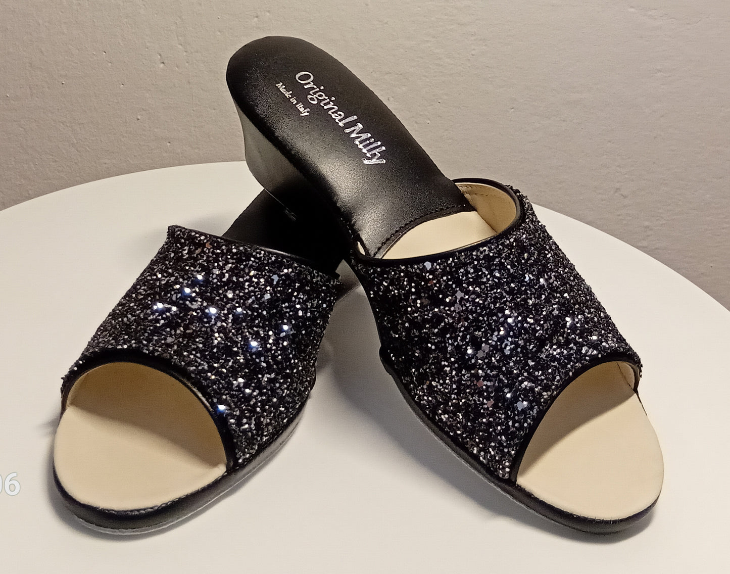 Original Milly 104 Nero Glitter (Ecopelle) Ciabatta da camera donna