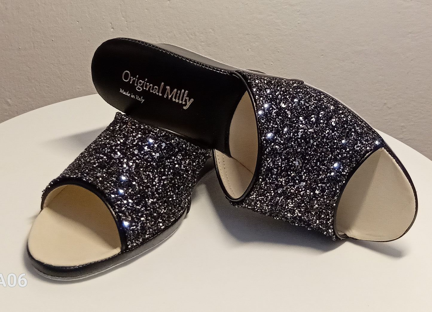 Original Milly 104 Nero Glitter (Ecopelle) Ciabatta da camera donna