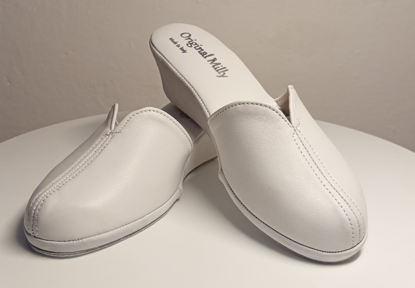 Original Milly 1000 Nappa Bianco (PelleTop) Ciabatta da camera donna