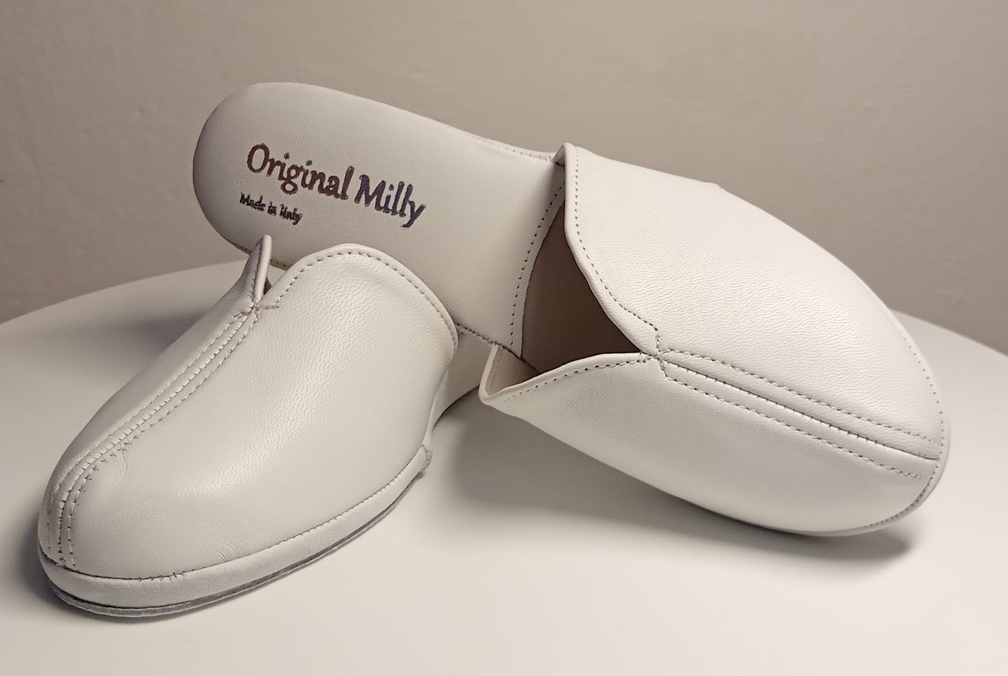 Original Milly 1000 Nappa Bianco (PelleTop) Ciabatta da camera donna