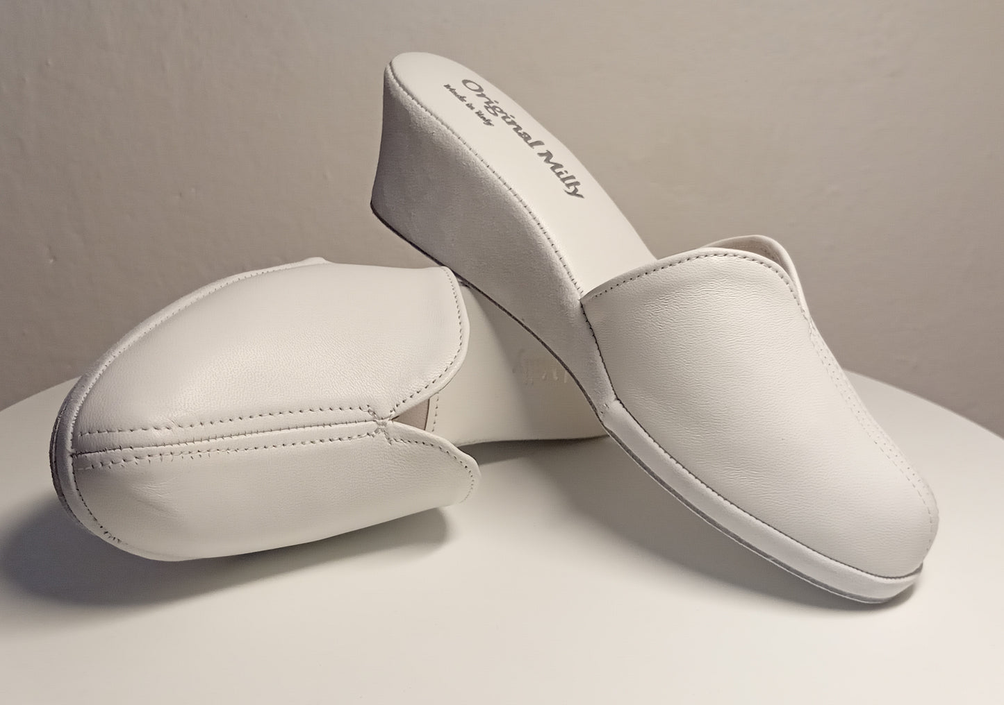 Original Milly 1000 Nappa Bianco (PelleTop) Ciabatta da camera donna