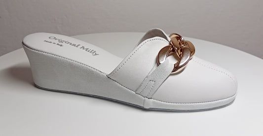 Original Milly 1001 Nappa Bianco (PelleTop) Ciabatta da camera Donna