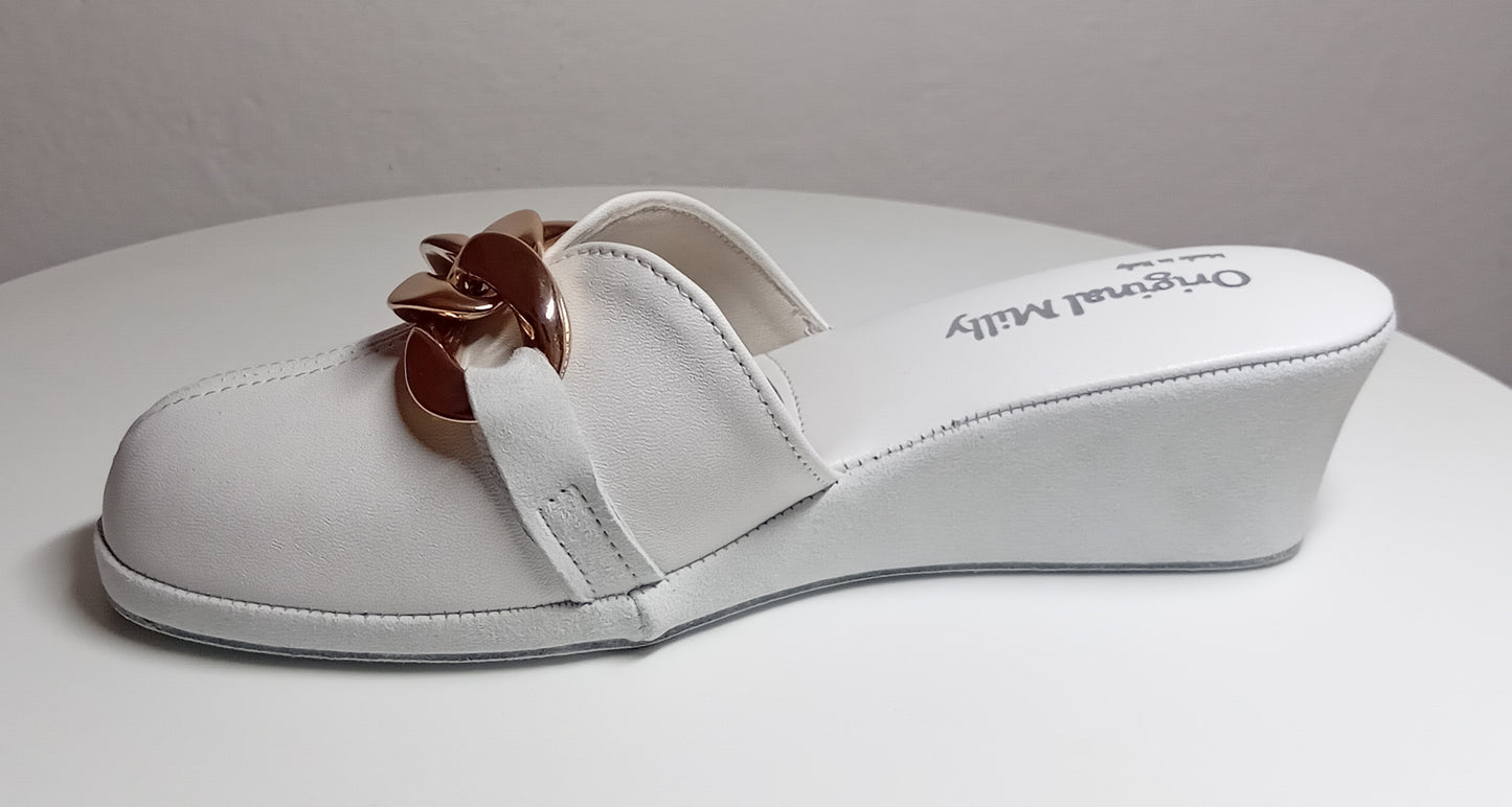 Original Milly 1001 Nappa Bianco (PelleTop) Ciabatta da camera Donna