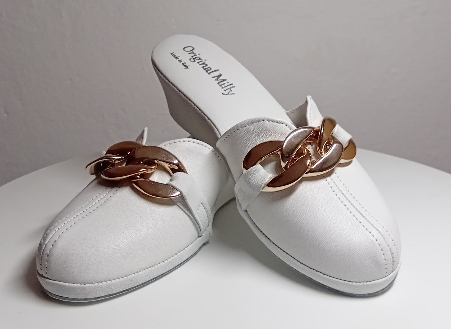 Original Milly 1001 Nappa Bianco (PelleTop) Ciabatta da camera Donna