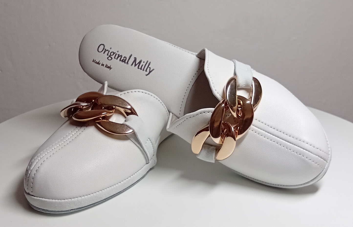Original Milly 1001 Nappa Bianco (PelleTop) Ciabatta da camera Donna