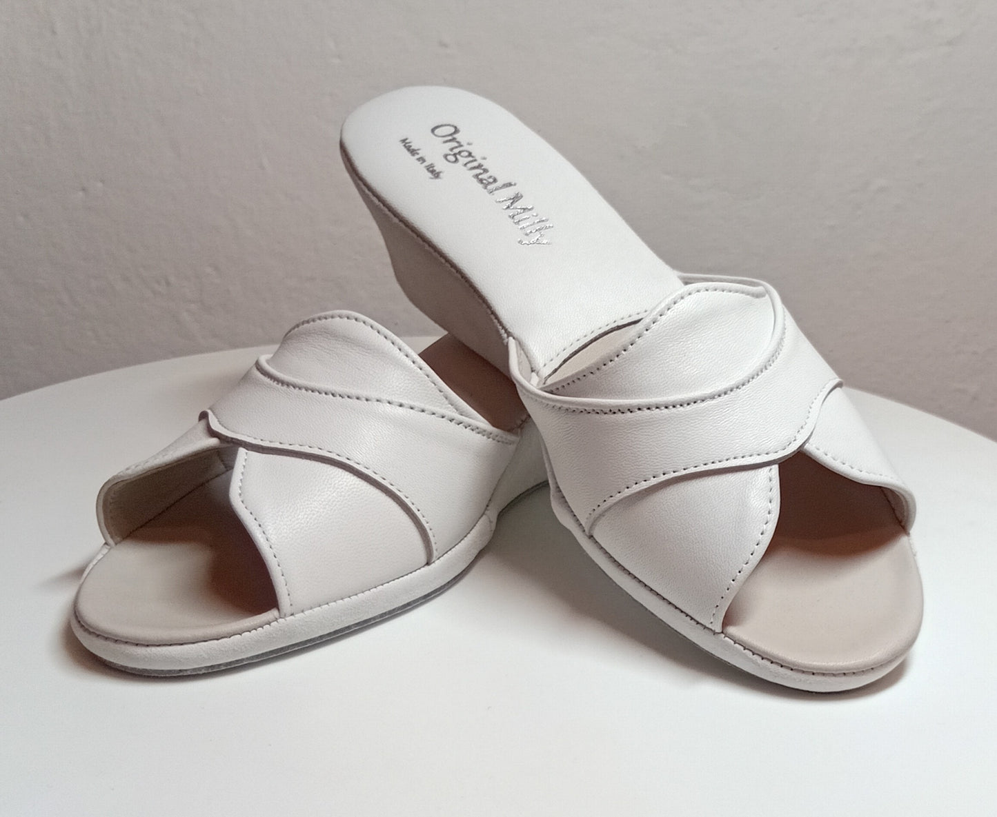 Original Milly 0403 Nappa Bianco (PelleTop) Ciabatta da camera Donna