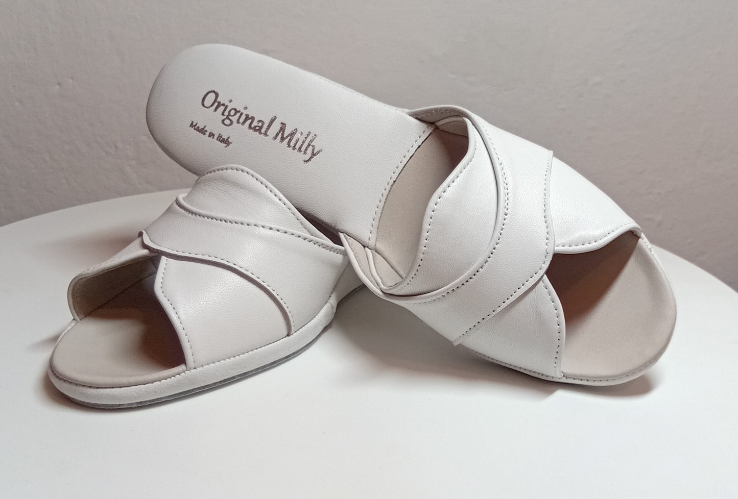 Original Milly 0403 Nappa Bianco (PelleTop) Ciabatta da camera Donna