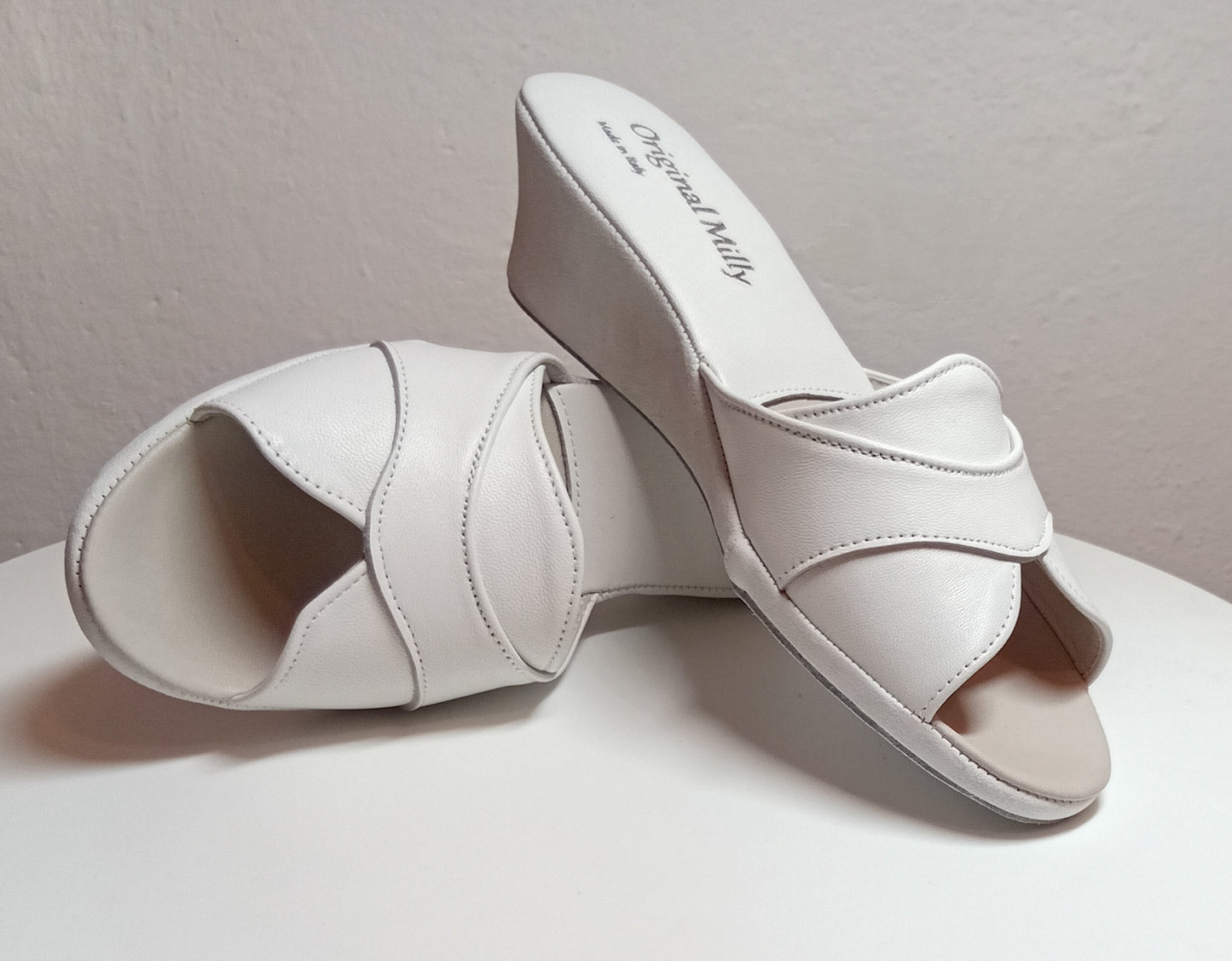 Original Milly 0403 Nappa Bianco (PelleTop) Ciabatta da camera Donna