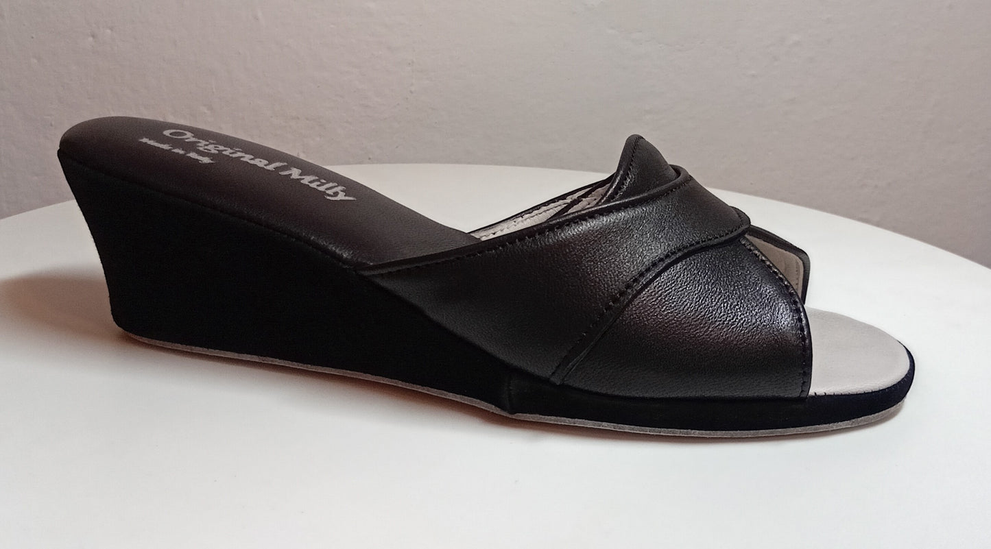Original Milly 0403 Nappa Nero (PelleTop) Ciabatta da camera Donna
