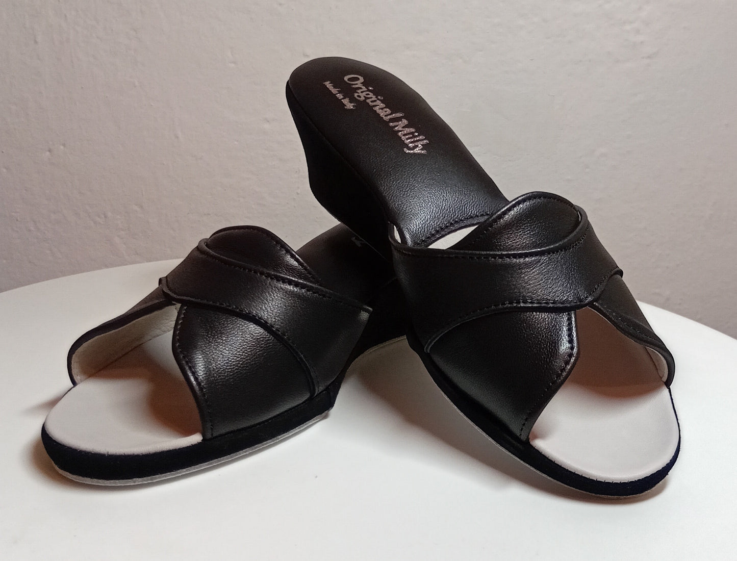 Original Milly 0403 Nappa Nero (PelleTop) Ciabatta da camera Donna