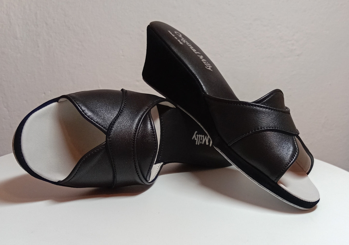 Original Milly 0403 Nappa Nero (PelleTop) Ciabatta da camera Donna