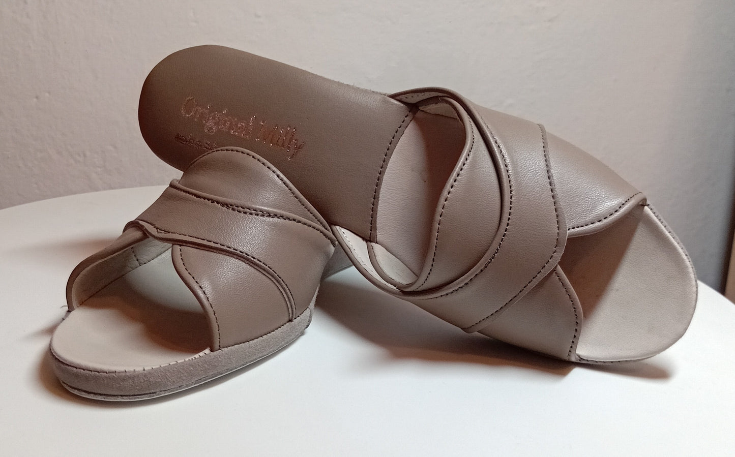 Original Milly 0403 Nappa Taupe (PelleTop) Ciabatta da camera Donna