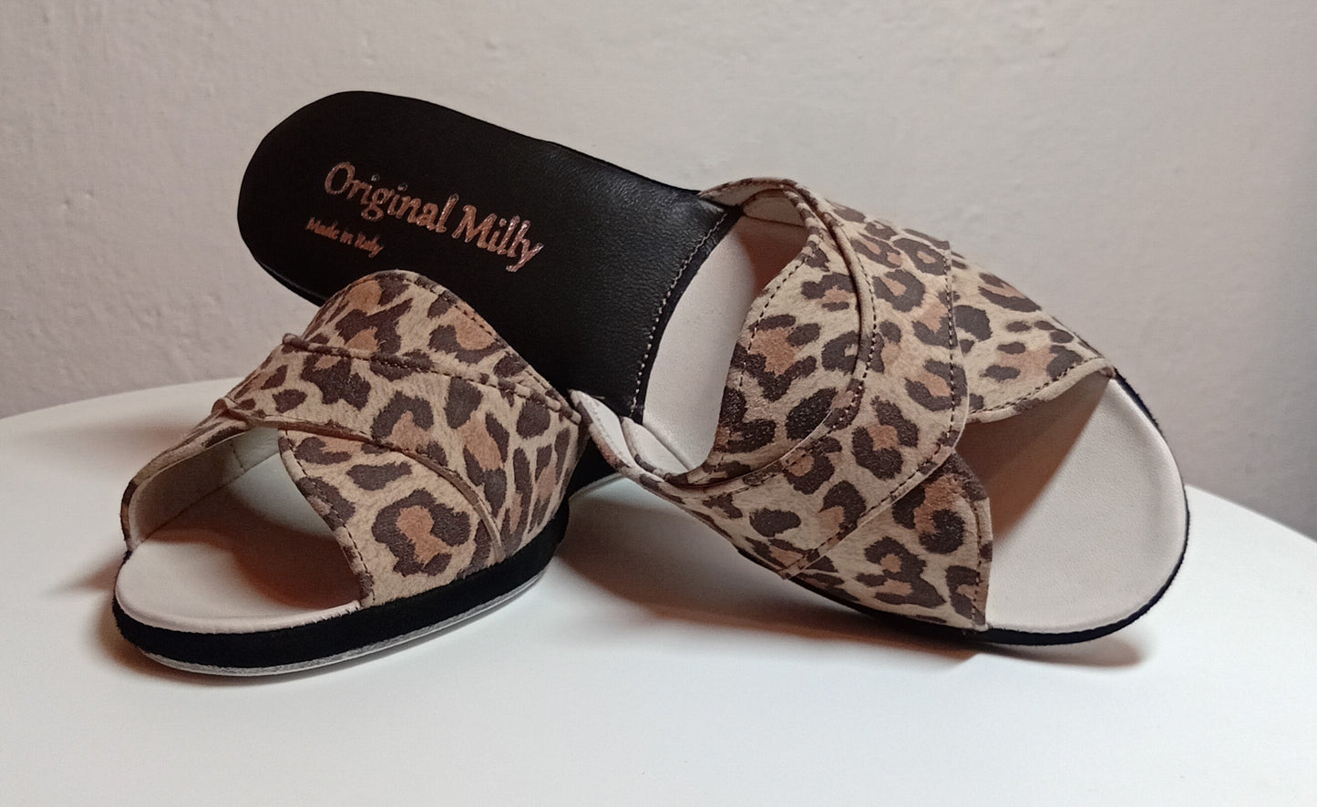 Original Milly 0403 Camoscio Leopardo (PelleTop) Ciabatta da camera Donna