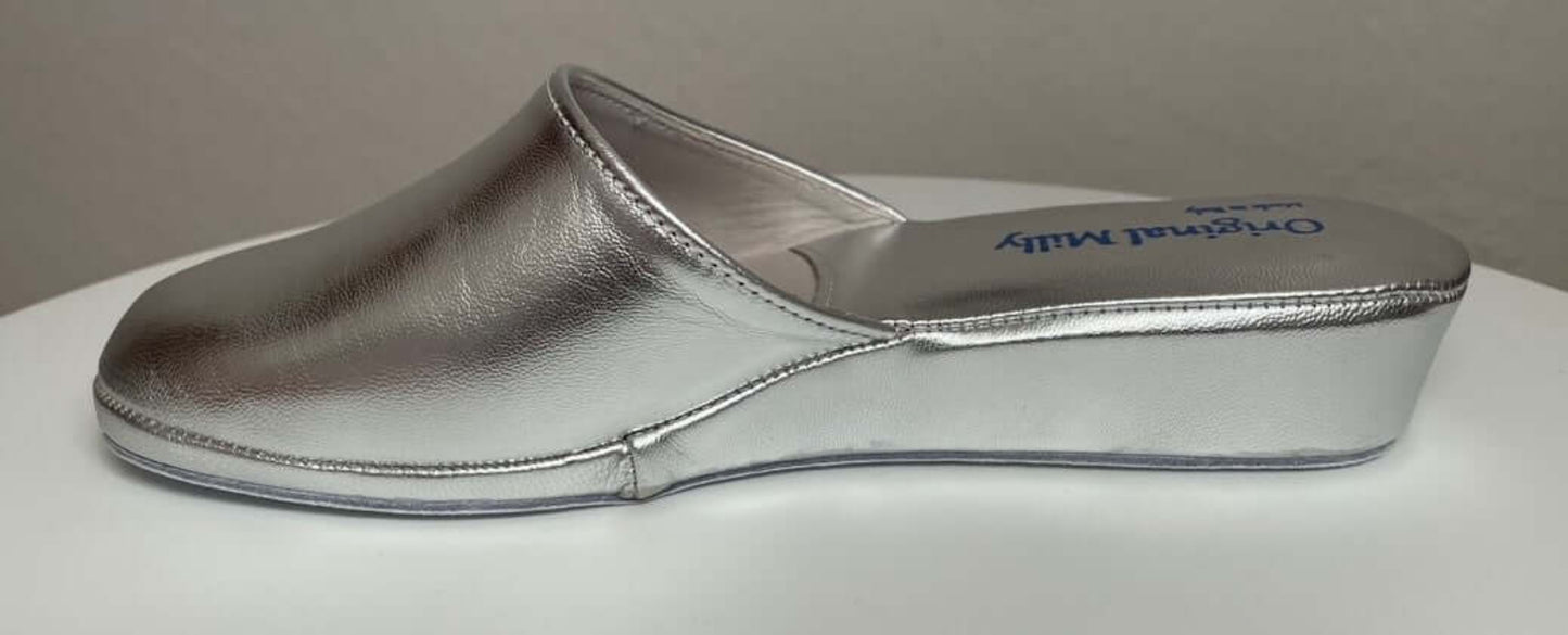 202 Nappa Argento suola Bufalo Ciabatte da camera Donna Original Milly Made in Italy