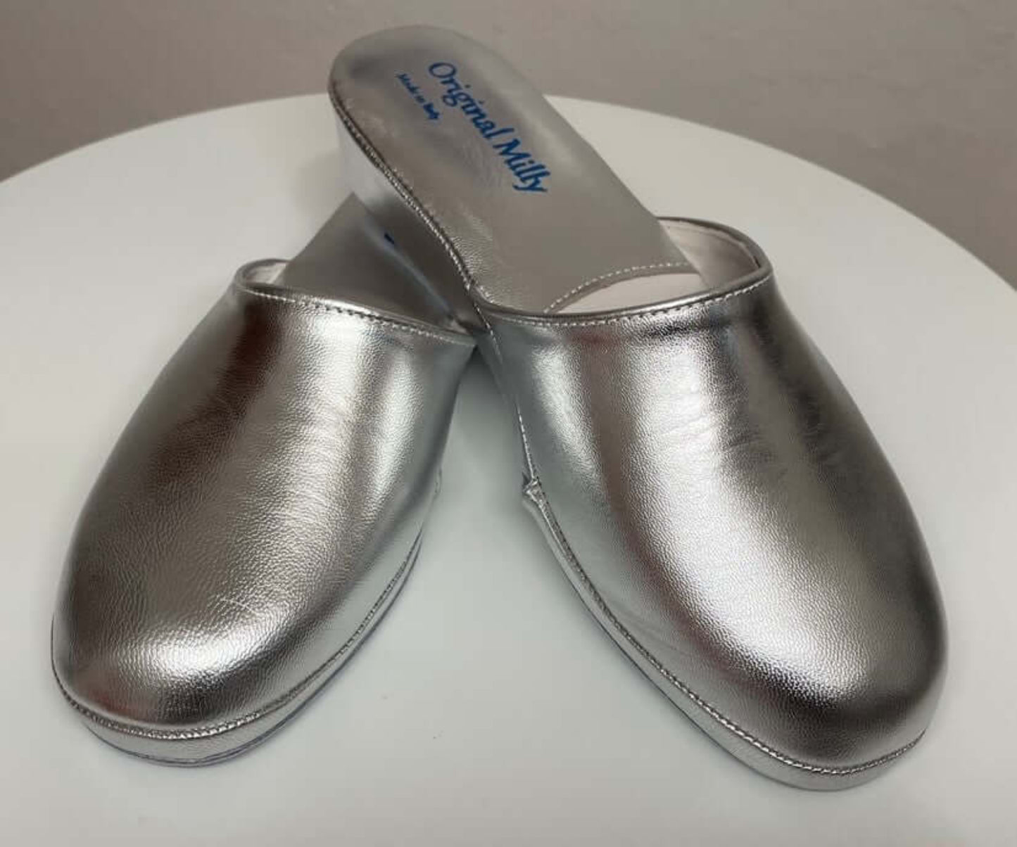 202 Nappa Argento suola Bufalo Ciabatte da camera Donna Original Milly Made in Italy