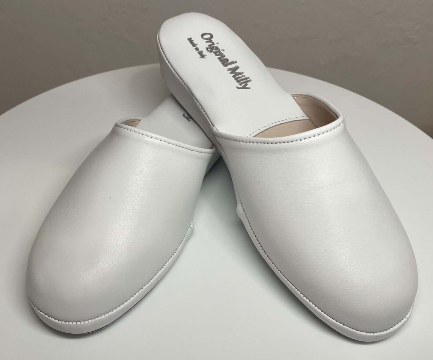 202 Nappa e Camoscio Bianco suola Bufalo Ciabatte da camera Donna Original Milly Made in Italy