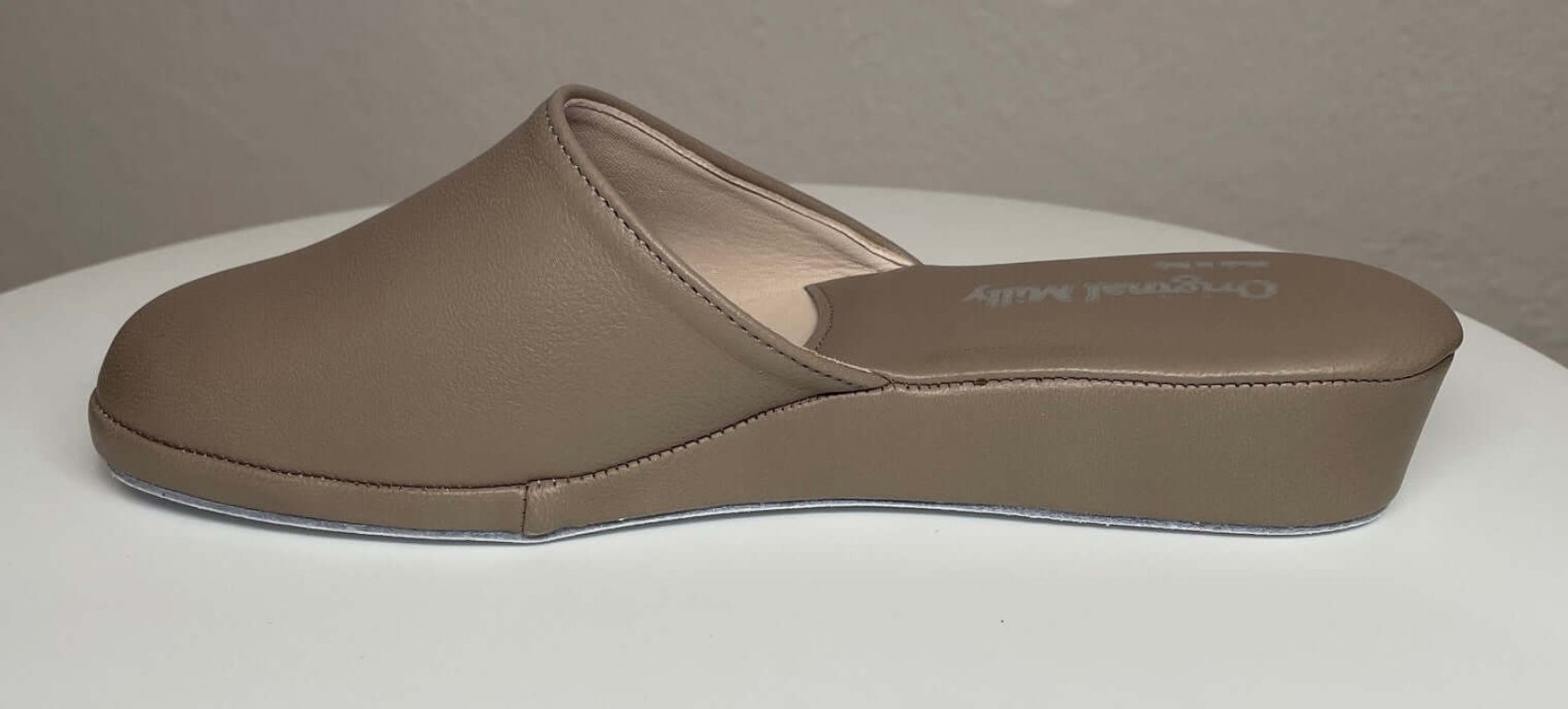 202 Nappa e Camoscio Taupe suola Bufalo Ciabatte da camera Donna Original Milly Made in Italy
