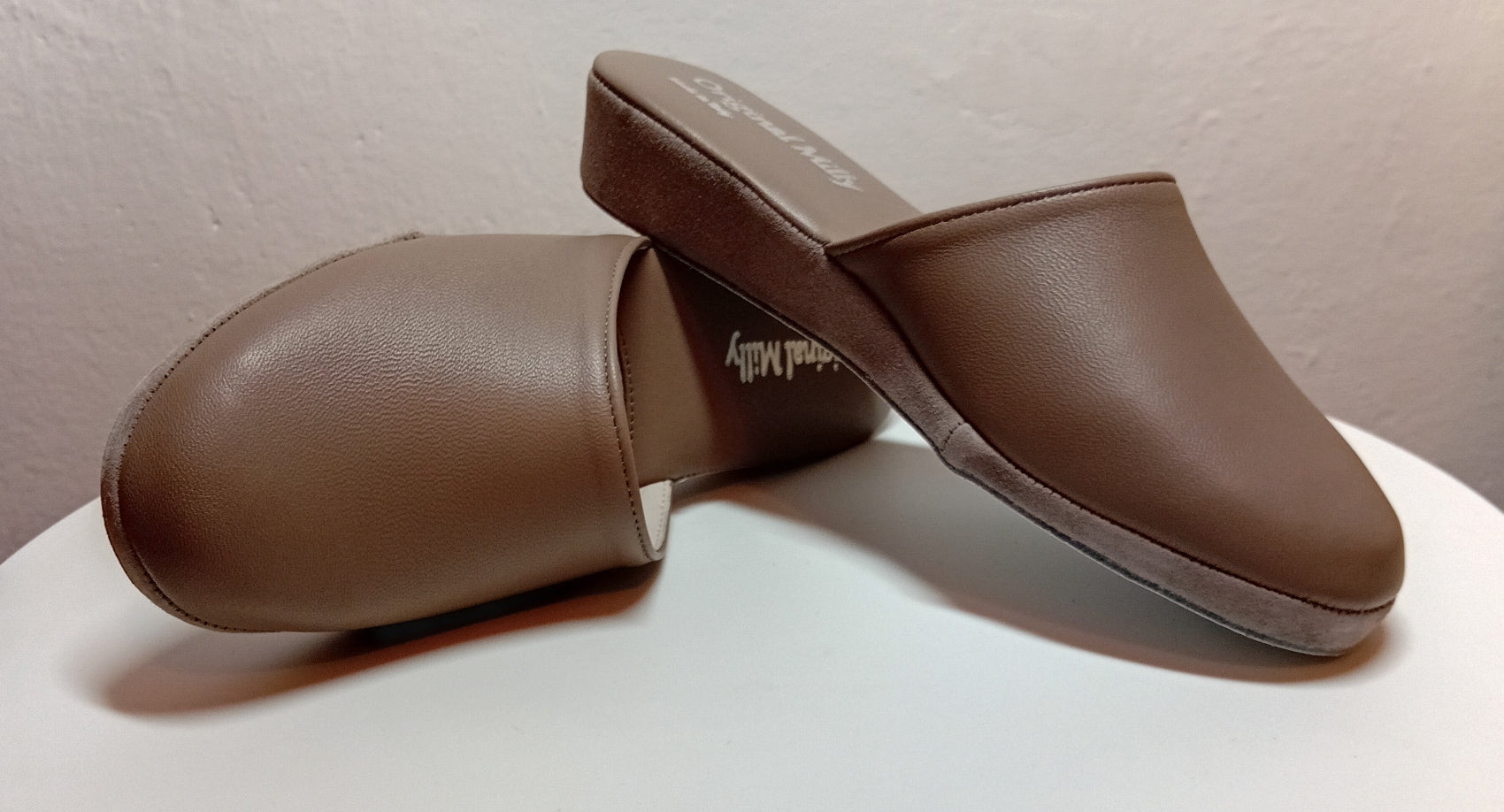 202 Nappa e Camoscio Taupe suola Bufalo Ciabatte da camera Donna Original Milly Made in Italy - Foto N 6