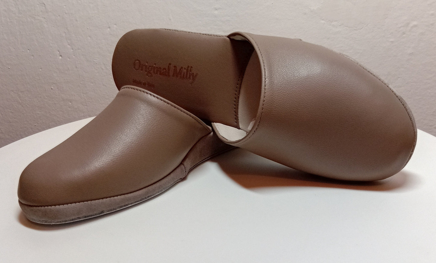 202 Nappa e Camoscio Taupe suola Bufalo Ciabatte da camera Donna Original Milly Made in Italy - Foto N 7