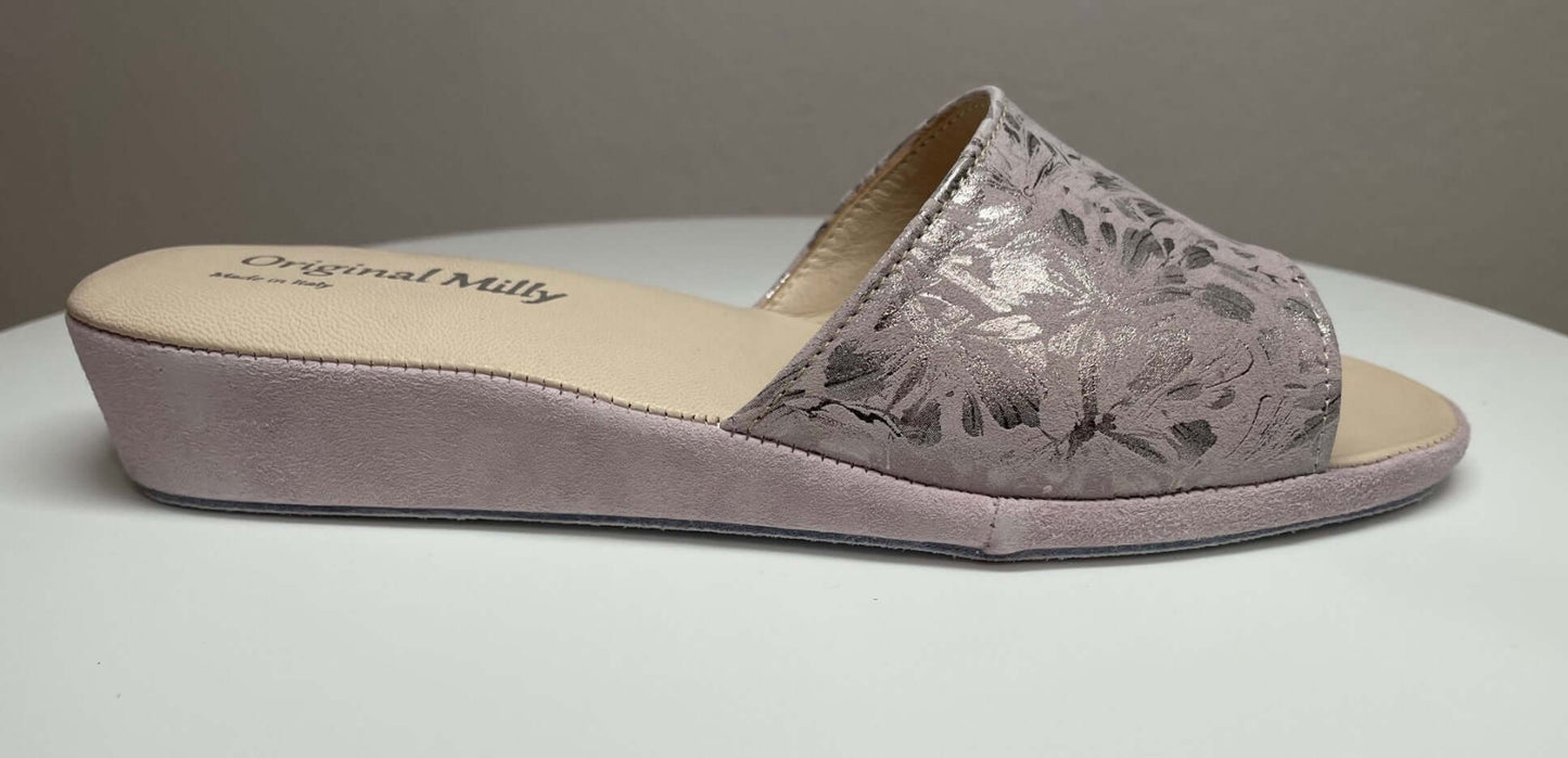 203 Camoscio Peonia a Fiori suola Bufalo Ciabatte da camera Donna Original Milly Made in Italy