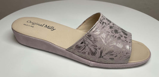 203 Camoscio Peonia a Fiori suola Bufalo Ciabatte da camera Donna Original Milly Made in Italy