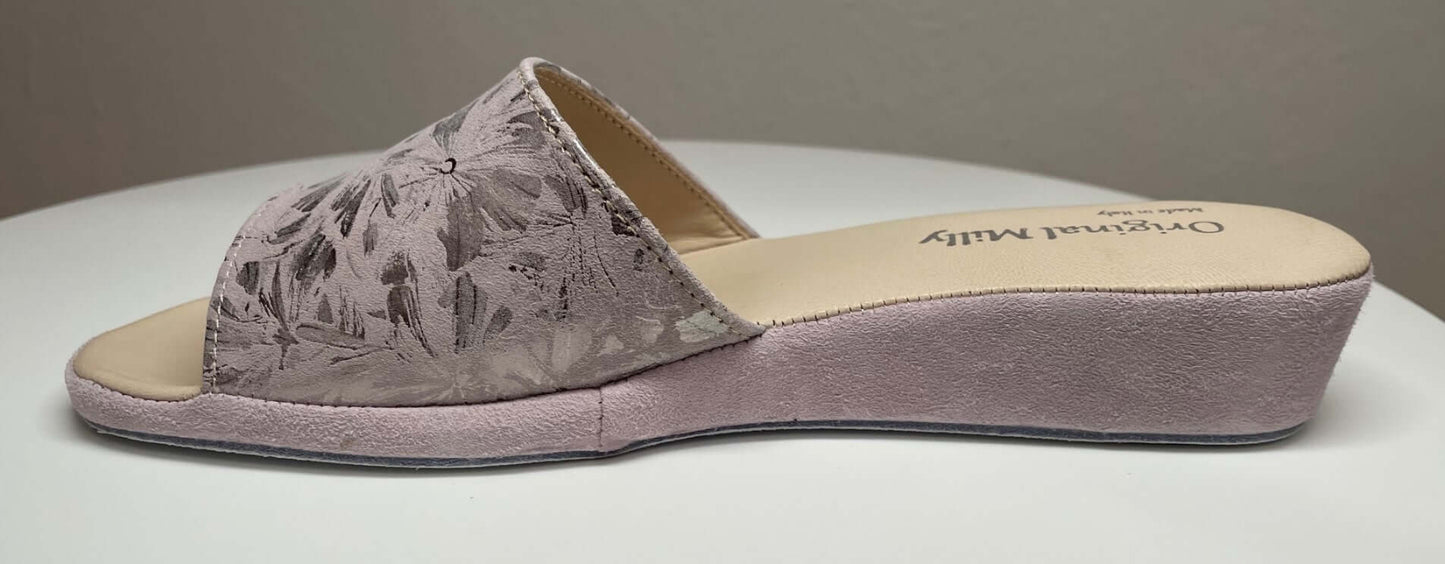 203 Camoscio Peonia a Fiori suola Bufalo Ciabatte da camera Donna Original Milly Made in Italy