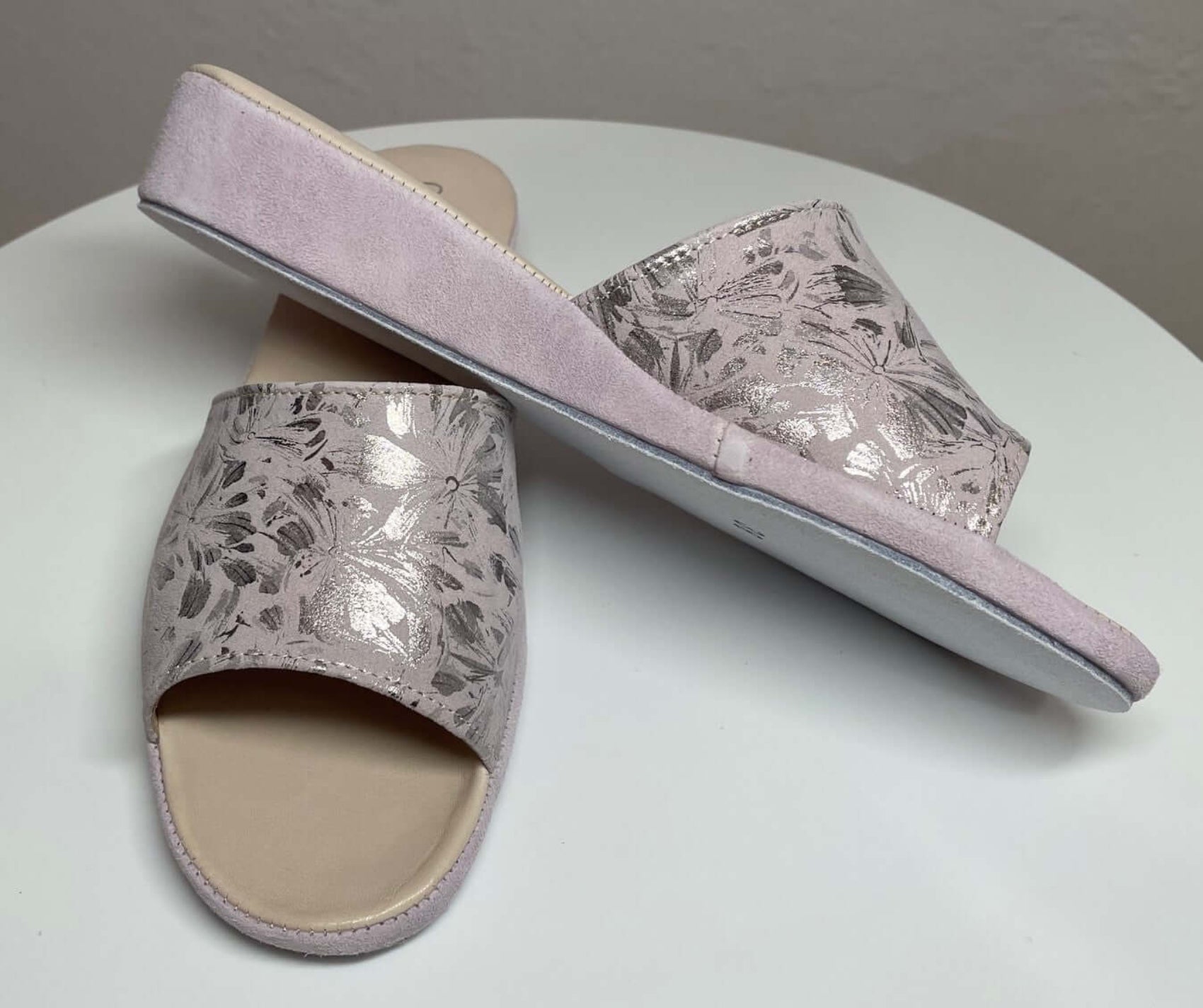 203 Camoscio Peonia a Fiori suola Bufalo Ciabatte da camera Donna Original Milly Made in Italy