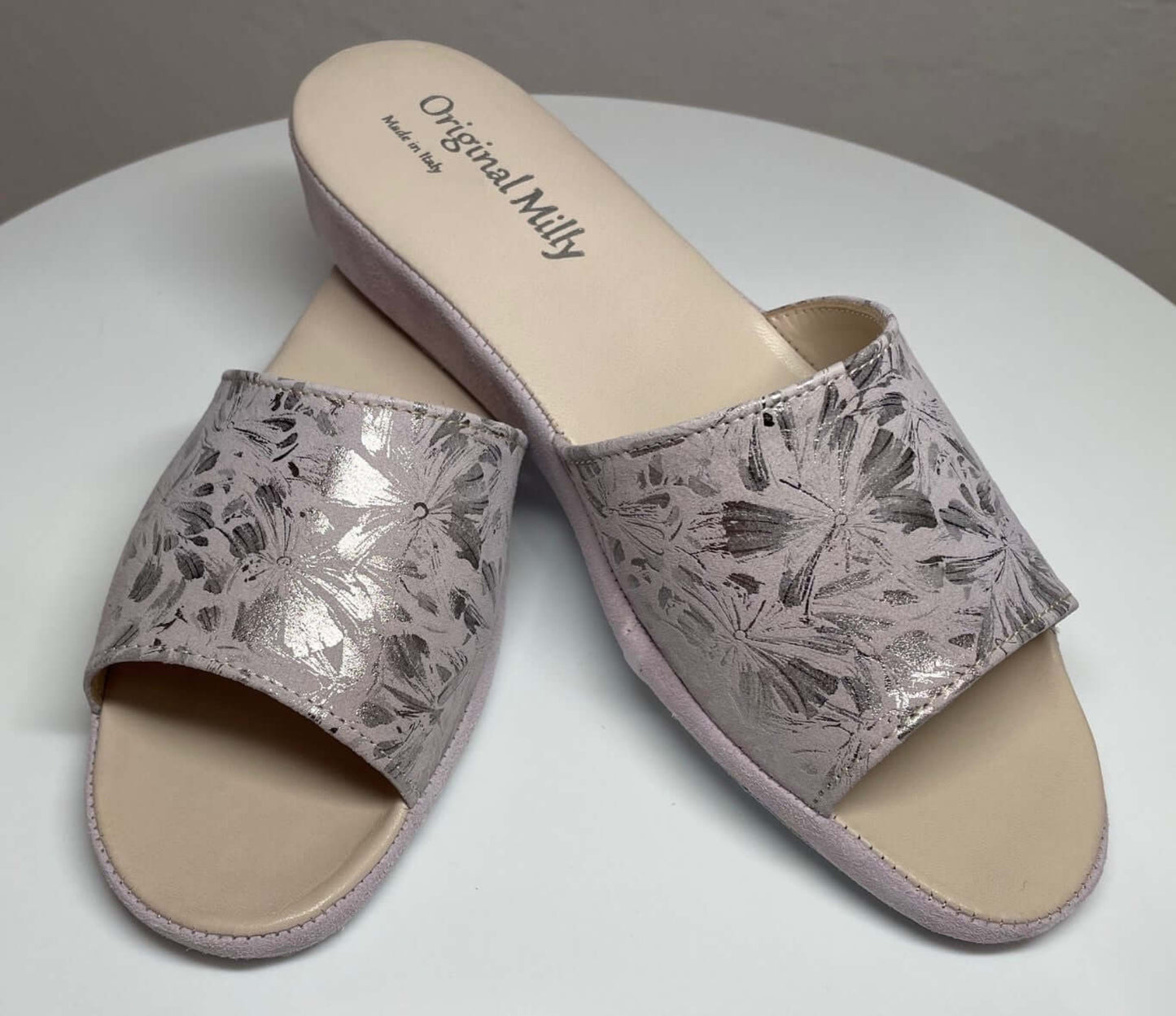 203 Camoscio Peonia a Fiori suola Bufalo Ciabatte da camera Donna Original Milly Made in Italy