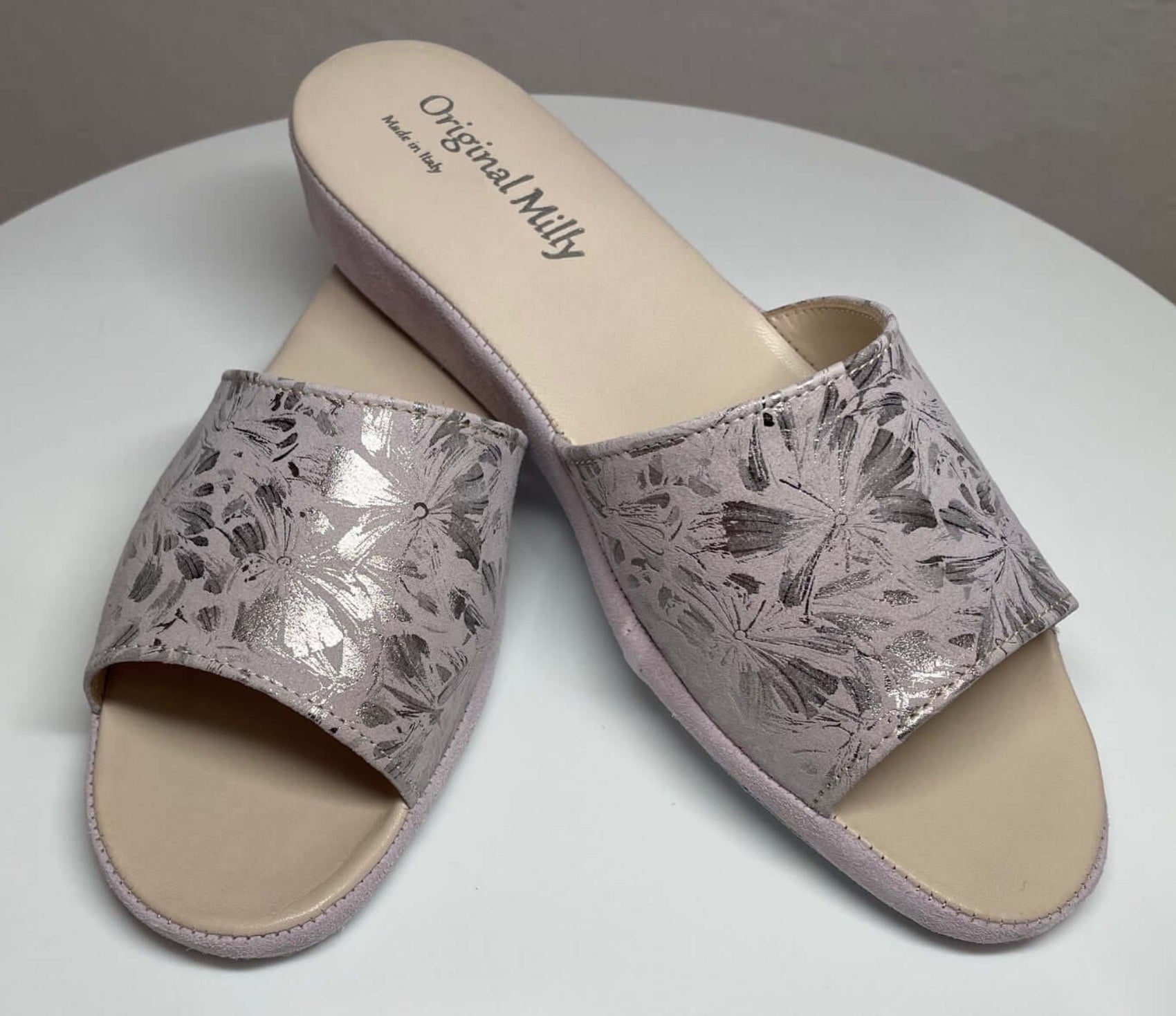 203 Camoscio Peonia a Fiori suola Bufalo Ciabatte da camera Donna Original Milly Made in Italy