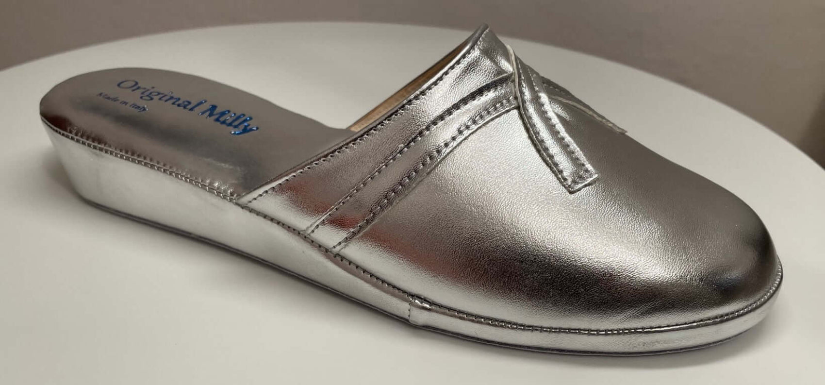 2200 Ecopelle Argento Suola Bufalo Ciabatte da camera Donna Original Milly Made in Italy