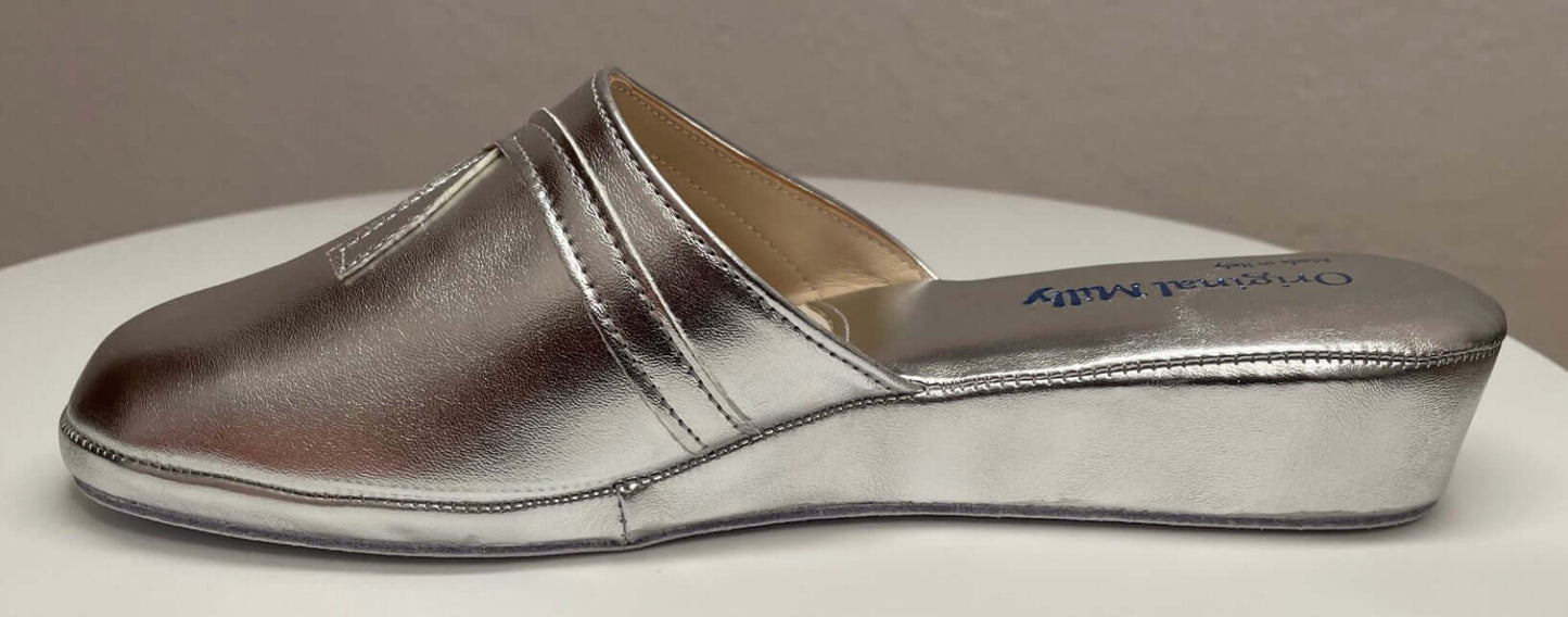 2200 Ecopelle Argento Suola Bufalo Ciabatte da camera Donna Original Milly Made in Italy