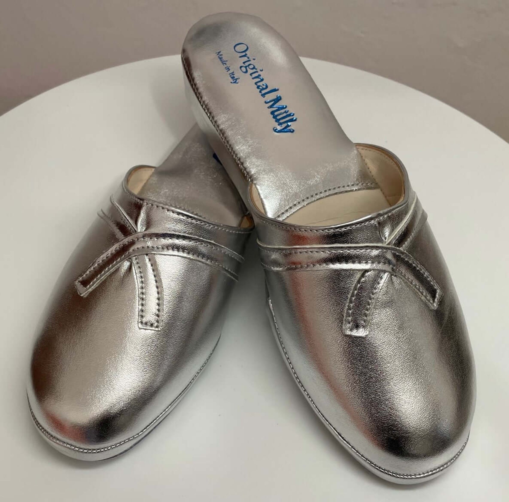 2200 Ecopelle Argento Suola Bufalo Ciabatte da camera Donna Original Milly Made in Italy