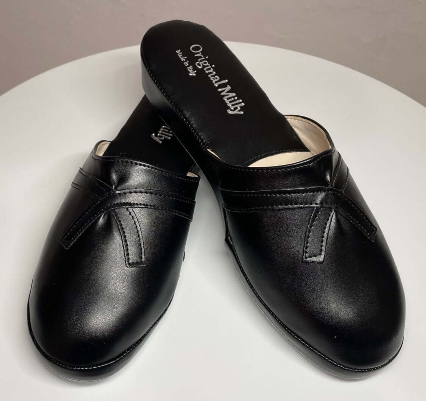 2200 Ecopelle Nero Suola Bufalo Ciabatte da camera Donna Original Milly Made in Italy