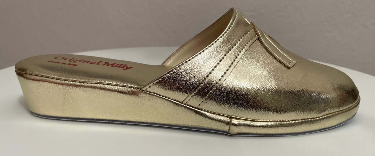 2200 Ecopelle Oro Suola Bufalo Ciabatte da camera Donna Original Milly Made in Italy