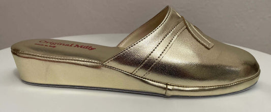2200 Ecopelle Oro Suola Bufalo Ciabatte da camera Donna Original Milly Made in Italy