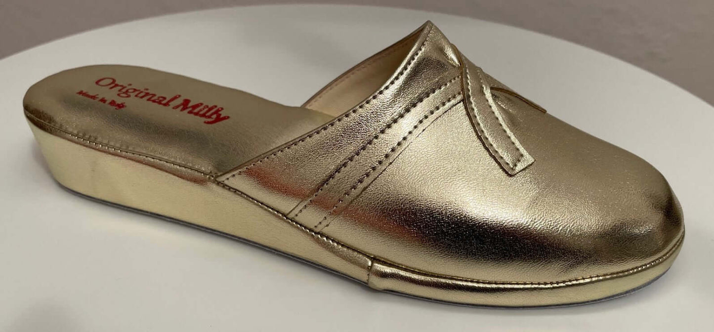 2200 Ecopelle Oro Suola Bufalo Ciabatte da camera Donna Original Milly Made in Italy