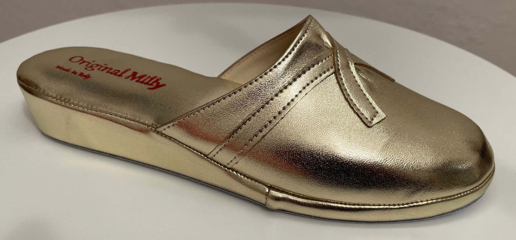 2200 Ecopelle Oro Suola Bufalo Ciabatte da camera Donna Original Milly Made in Italy