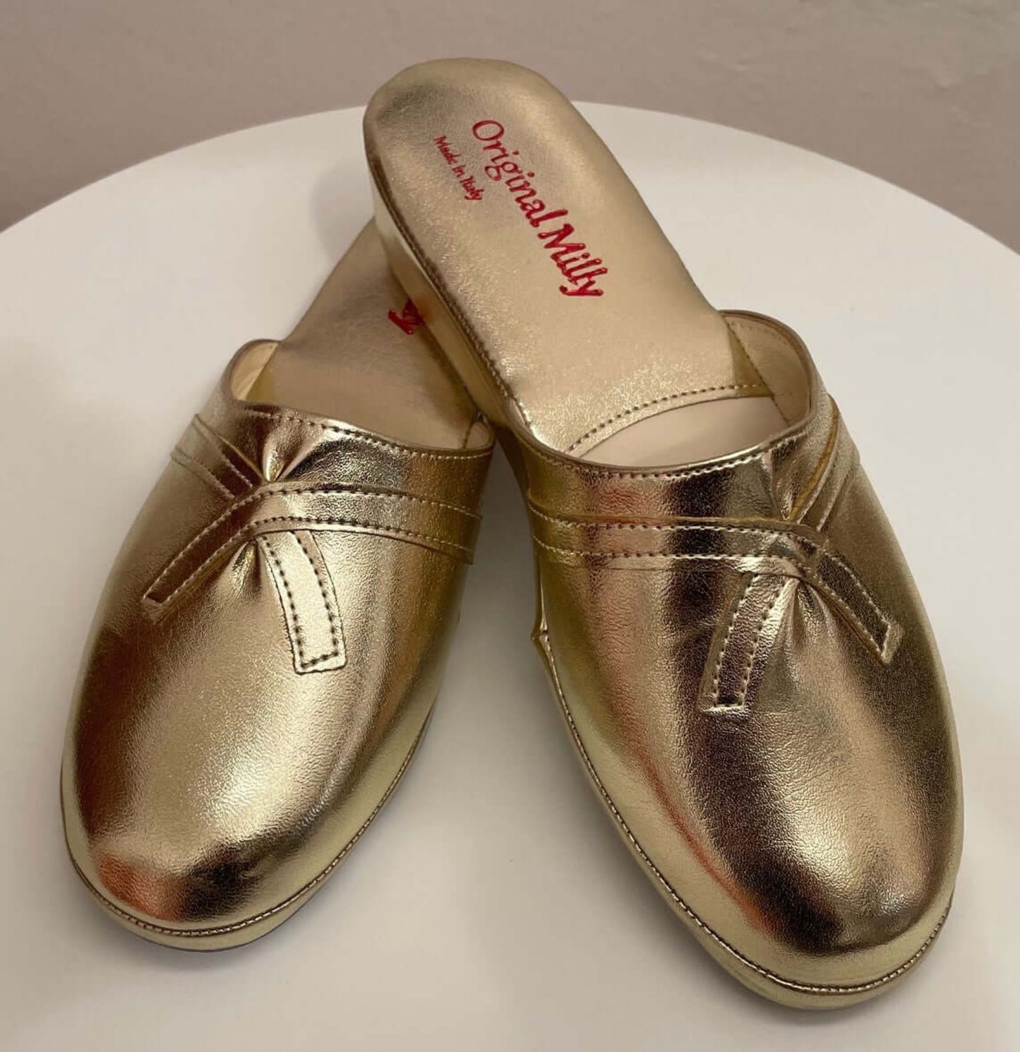 2200 Ecopelle Oro Suola Bufalo Ciabatte da camera Donna Original Milly Made in Italy