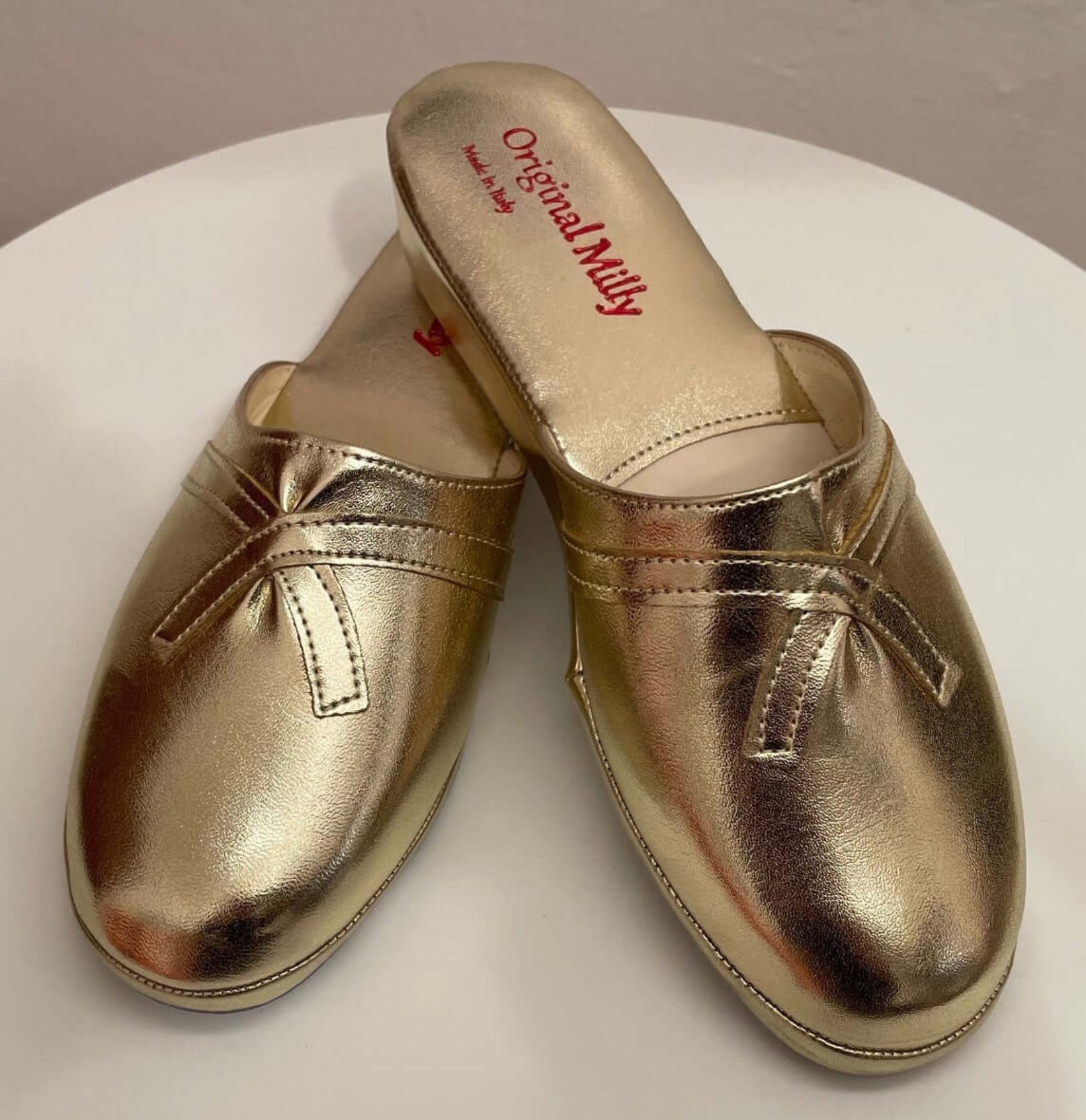 2200 Ecopelle Oro Suola Bufalo Ciabatte da camera Donna Original Milly Made in Italy