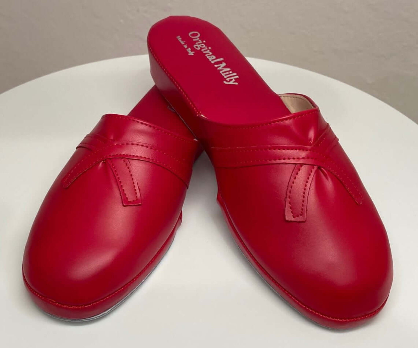 2200 Ecopelle Rosso Suola Bufalo Ciabatte da camera Donna Original Milly Made in Italy