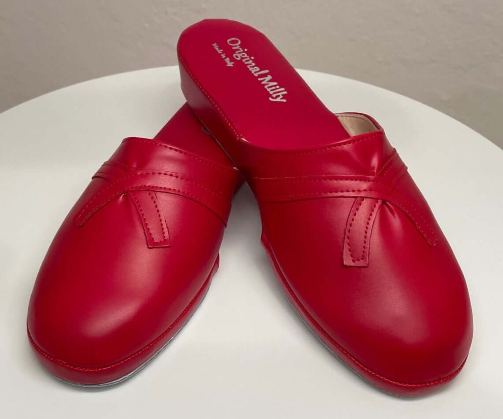 2200 Ecopelle Rosso Suola Bufalo Ciabatte da camera Donna Original Milly Made in Italy