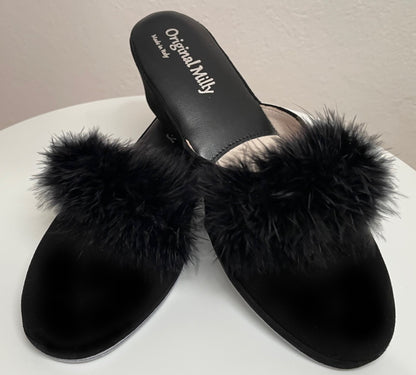 Original Milly 0030 Camoscio Nero (PelleTop) Ciabatta da camera Donna