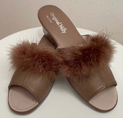 Original Milly 0301 Nappa Taupe (PelleTop) Ciabatta da camera Donna