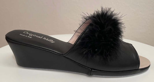 Original Milly 0301 Nappa Nero (PelleTop) Ciabatta da camera Donna